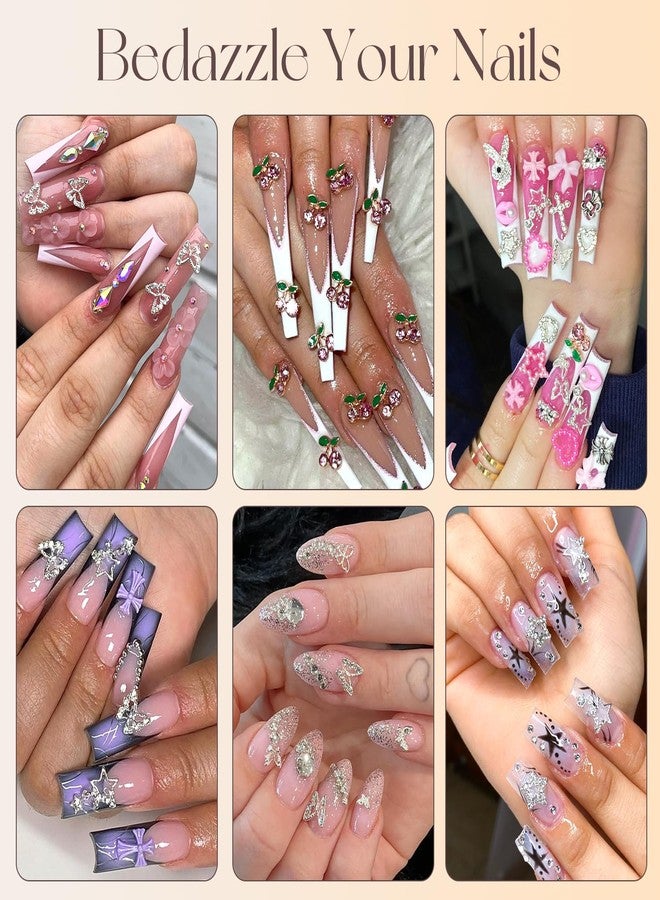 BELLEBOOST 80Pcs 16 Styles 3D Nail Charms and Flatback Gems Pearl + Nail Chains, Silver Shiny Luxury Gems, Crystal Diamond Jewels Studs with Rhinestones for Nail Design, Nail Art Decor Set for Acrylic Nails - Image 5